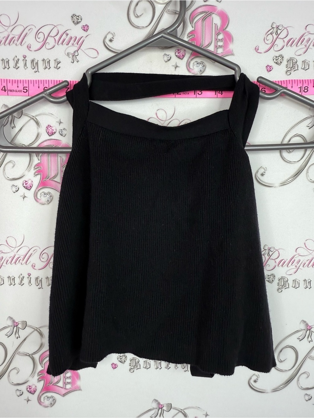 twik tank cropped tie up Black Ribbed Halter Tank Top